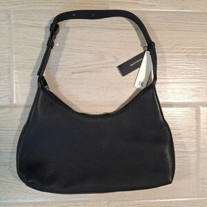 Banana Republic Small Black Leather Crescent Shoulder Handbag Purse Adjust Strap